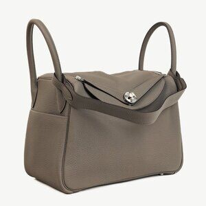 Hermes Lindy 30 Gris Etain Taurillon PHW Shoulder Bag